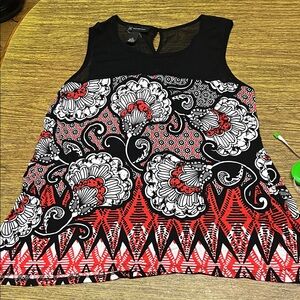 3/$10-INC International Concepts Black and Red Floral Blouse